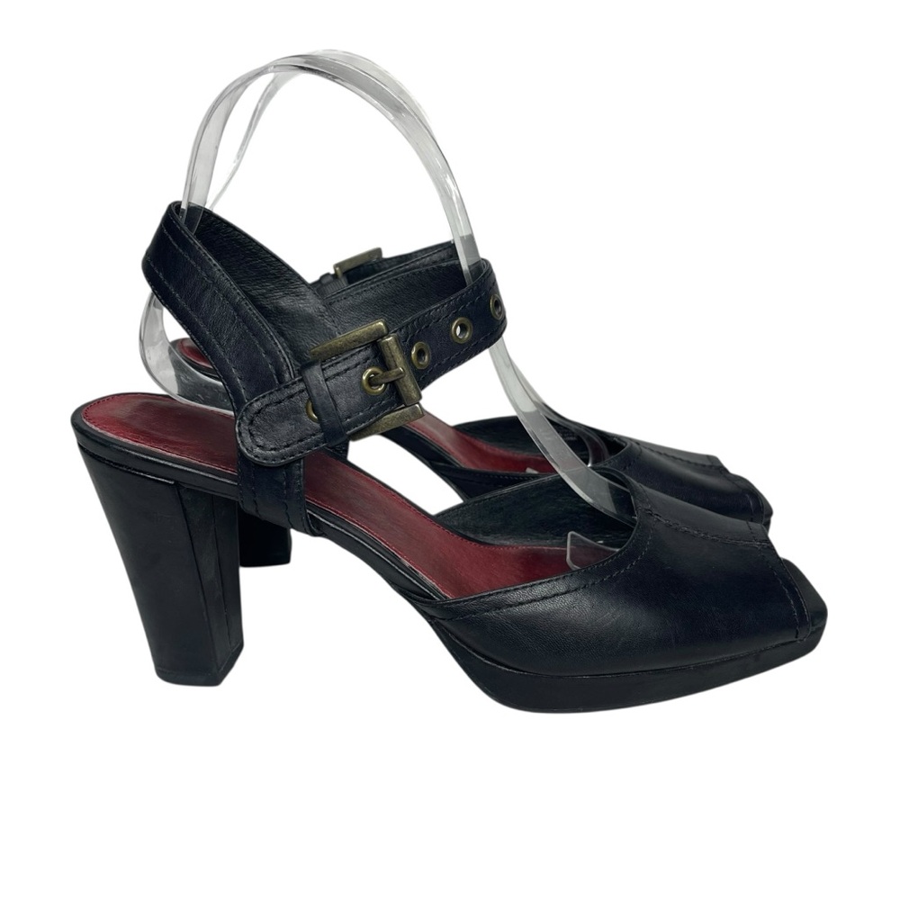 Aerosoles 8 Lesslie black leather heeled sandals